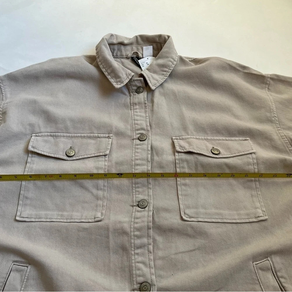 NWT H&M 100% Cotton Women’s Light Beige Oversized Denim Shacket Jacket Size XL - Picture 7 of 10